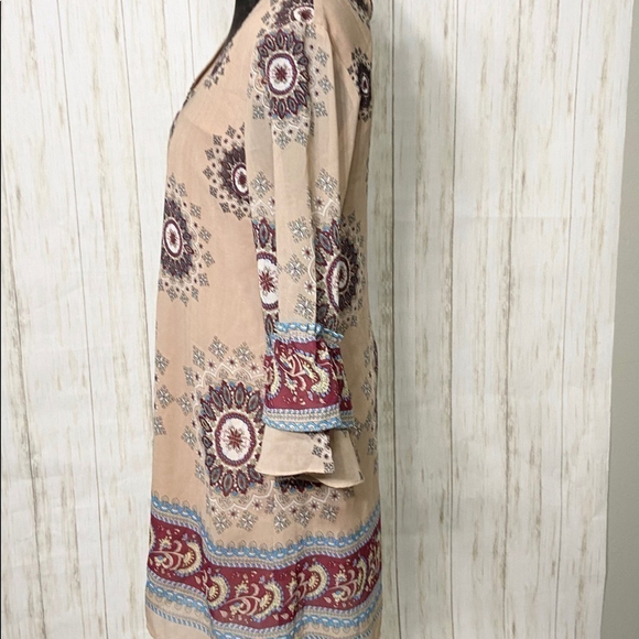 UMGEE NWT Boho Dress Tunic Tan Mandala Medallion Paisley Size Small - Picture 4 of 11